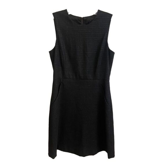Theory Virgin Wool Sleeveless Sheath Dress Black Metallic Silver Window Pane 6 - Picture 1 of 6
